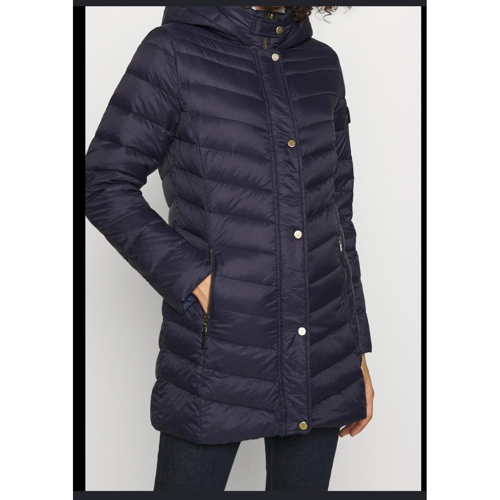 Lauren Ralph Lauren Navy Blue Quilted Puffer Coat Hooded Parka Jacket XL 81795